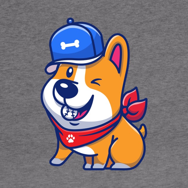 Cute Corgi With Baseball And Bone Hat by Catalyst Labs